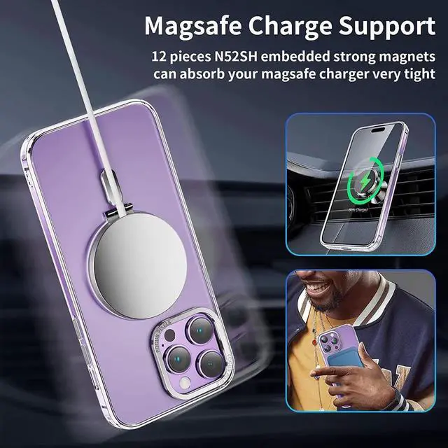 Alt view image 5 of 6 - For iPhone 13 Pro Max 6.7 inch Case with Magnetic Invisible Stand [Compatible with Magsafe] Shockproof Slim Translucent Matte Cover [Tempered Glass Screen Protector + Camera Lens Protector] Clear