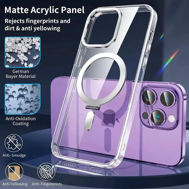 Alt view image 4 of 6 - For iPhone 13 Pro Max 6.7 inch Case with Magnetic Invisible Stand [Compatible with Magsafe] Shockproof Slim Translucent Matte Cover [Tempered Glass Screen Protector + Camera Lens Protector] Clear