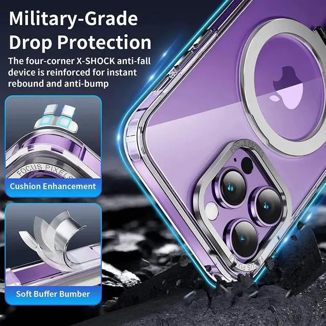 Alt view image 3 of 6 - For iPhone 13 Pro Max 6.7 inch Case with Magnetic Invisible Stand [Compatible with Magsafe] Shockproof Slim Translucent Matte Cover [Tempered Glass Screen Protector + Camera Lens Protector] Clear
