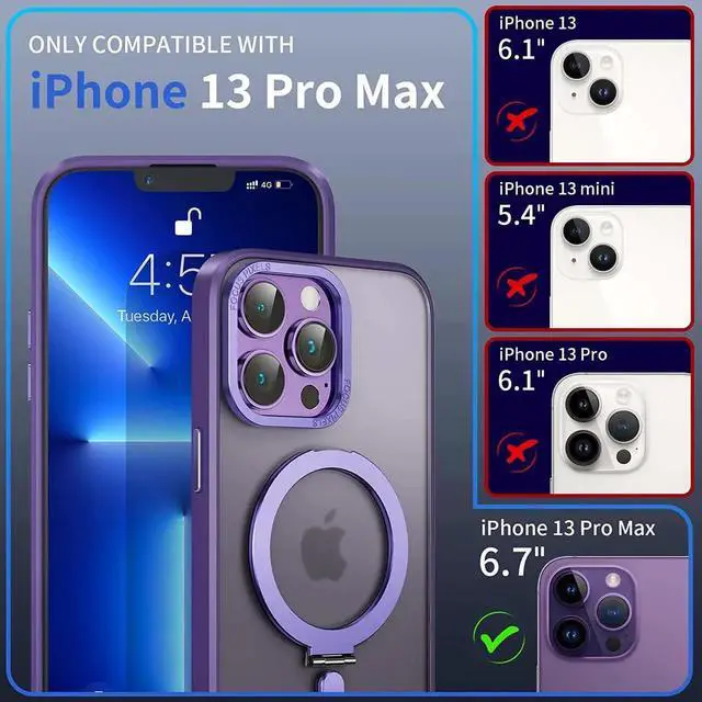 Alt view image 5 of 7 - For iPhone 13 Pro Max 6.7 inch Case with Magnetic Invisible Stand [Compatible with Magsafe] Shockproof Slim Translucent Matte Cover [Tempered Glass Screen Protector + Camera Lens Protector] Purple