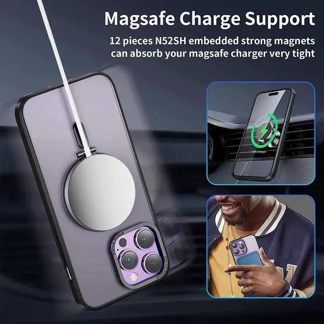 Alt view image 6 of 7 - For iPhone 13 Pro 6.1 inch Case with Magnetic Invisible Stand [Compatible with Magsafe] Shockproof Slim Translucent Matte Cover [Tempered Glass Screen Protector + Camera Lens Protector]