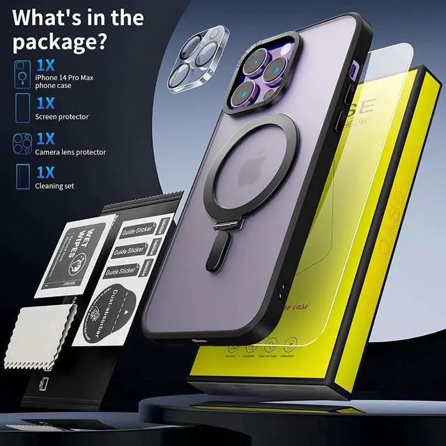 Alt view image 2 of 7 - For iPhone 13 Pro 6.1 inch Case with Magnetic Invisible Stand [Compatible with Magsafe] Shockproof Slim Translucent Matte Cover [Tempered Glass Screen Protector + Camera Lens Protector]