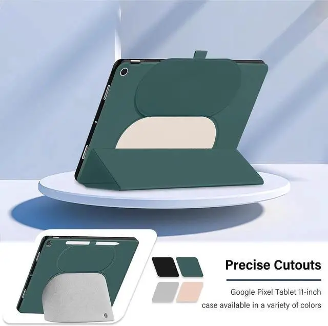 Alt view image 2 of 7 - for Google Pixel Tablet 2023 Case 11 inch Ultra Slim PU Leather TPU Back Shell Foldable Kickstand, Drop-Shockproof Case Cover Google Pixel Tablet Compatible with Charging Speaker Dark Green