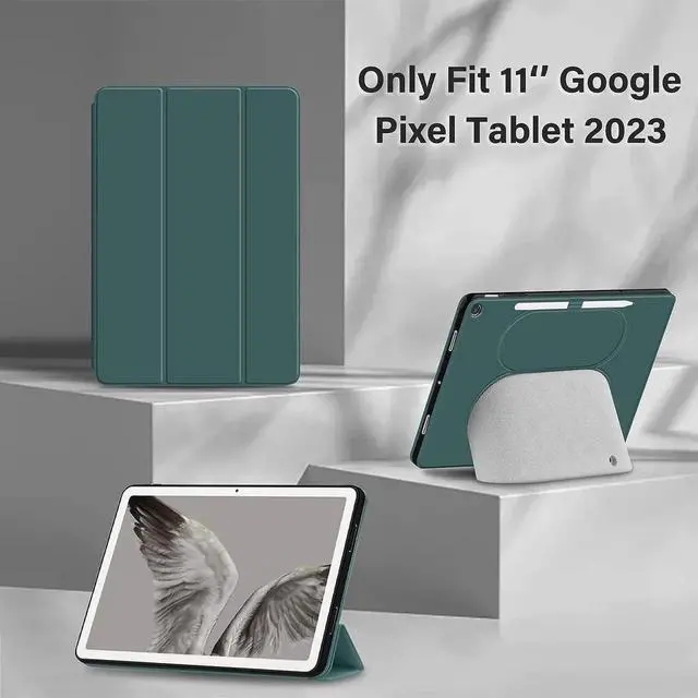 Alt view image 3 of 7 - for Google Pixel Tablet 2023 Case 11 inch Ultra Slim PU Leather TPU Back Shell Foldable Kickstand, Drop-Shockproof Case Cover Google Pixel Tablet Compatible with Charging Speaker Dark Green