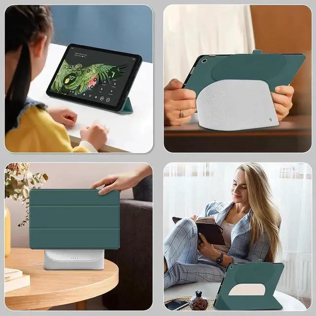 Alt view image 4 of 7 - for Google Pixel Tablet 2023 Case 11 inch Ultra Slim PU Leather TPU Back Shell Foldable Kickstand, Drop-Shockproof Case Cover Google Pixel Tablet Compatible with Charging Speaker Dark Green