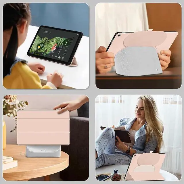 Alt view image 7 of 7 - for Google Pixel Tablet 2023 Case 11 inch Ultra Slim PU Leather TPU Back Shell Foldable Kickstand, Drop-Shockproof Case Cover Google Pixel Tablet Compatible with Charging Speaker Pink