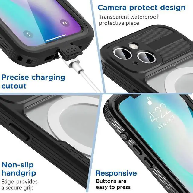 Alt view image 4 of 7 - Waterproof Case for iPhone 14 6.1 inch with MagSafe Support Snowproof,Dustproof and Shockproof, IP68 Certified Full Body Protection Fully Sealed Underwater Cover for iPhone 14 6.1" 2022