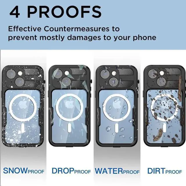 Alt view image 2 of 7 - Waterproof Case for iPhone 14 6.1 inch with MagSafe Support Snowproof,Dustproof and Shockproof, IP68 Certified Full Body Protection Fully Sealed Underwater Cover for iPhone 14 6.1" 2022