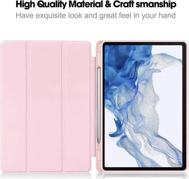Alt view image 5 of 7 - Protective Case for Samsung Galaxy Tab S9 11 inch 2023, SM-X710 SM-X716B SM-X718U, Smart Stand Cover Hard Shell with Pencil Holder, Stylus Pen Pink