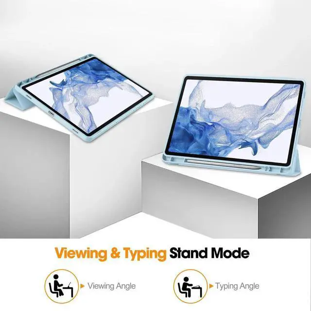 Alt view image 2 of 7 - Protective Case for Samsung Galaxy Tab S9 11 inch 2023, SM-X710 SM-X716B SM-X718U, Smart Stand Cover Hard Shell with Pencil Holder, Stylus Pen Sky Blue