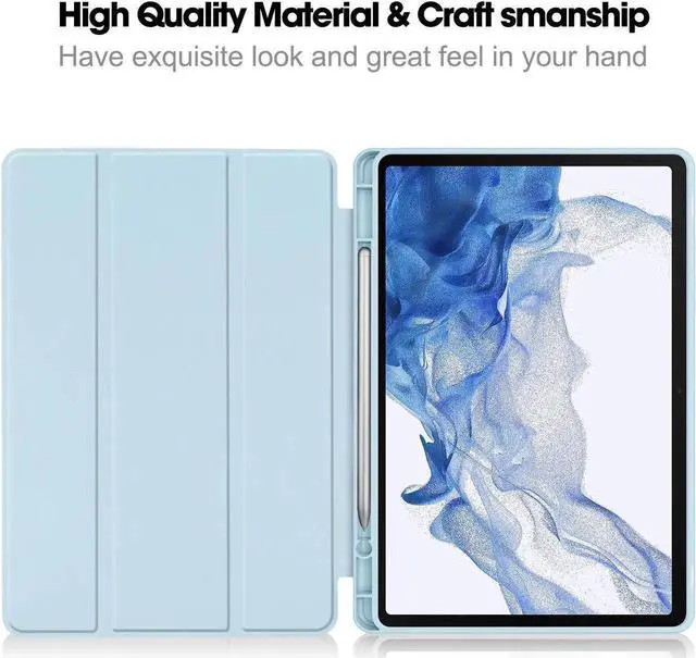 Alt view image 5 of 7 - Protective Case for Samsung Galaxy Tab S9 11 inch 2023, SM-X710 SM-X716B SM-X718U, Smart Stand Cover Hard Shell with Pencil Holder, Stylus Pen Sky Blue