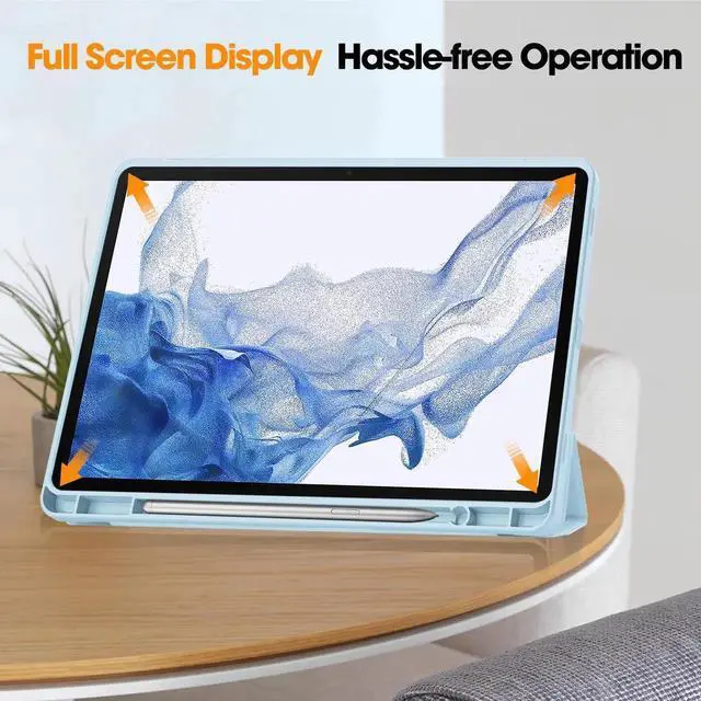 Alt view image 4 of 7 - Protective Case for Samsung Galaxy Tab S9 11 inch 2023, SM-X710 SM-X716B SM-X718U, Smart Stand Cover Hard Shell with Pencil Holder, Stylus Pen Sky Blue