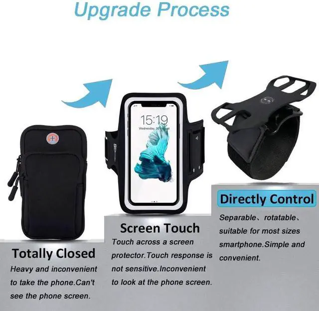 Alt view image 2 of 7 - Werleo Cell Phone Armband for Running, Running Armband for iPhone X, XR, XS, 8, 8 Plus, 7, 7 Plus, 6, 6s, 6s Plus, Galaxy S9, S8, S7, S6, Stylo 4,The Phone is Rotatable and Separable - Black