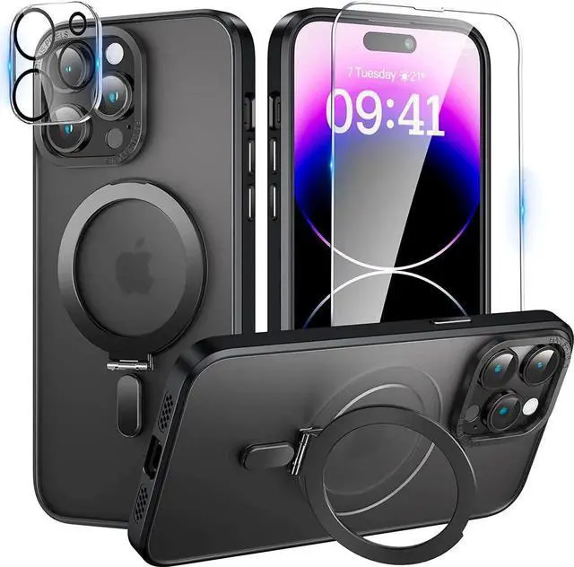 Main image of For iPhone 12 Pro Max 6.7 inch Case with Magnetic Invisible Stand [Compatible with Magsafe] Shockproof Slim Translucent Matte Cases [Tempered Glass Screen Protector + Camera Lens Protector]