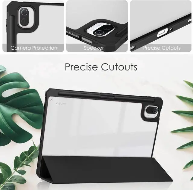 Alt view image 6 of 7 - Case For Xiaomi Pad 5 / Pad 5 Pro 11 Inch, Transparent Hard Back Cover Trifold Smart Stand Cover with Pen Holder, Stylus Pen, Auto Wake/Sleep