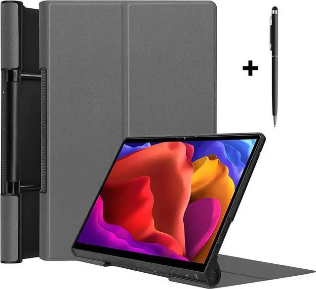Main image of Case for Lenovo Yoga Pad Pro 13 Inch Model YT-K606 / YT-K606F 2021, Ultra Thin PU Leather Hard Shell Cover with Universal Stylus Pen Gray