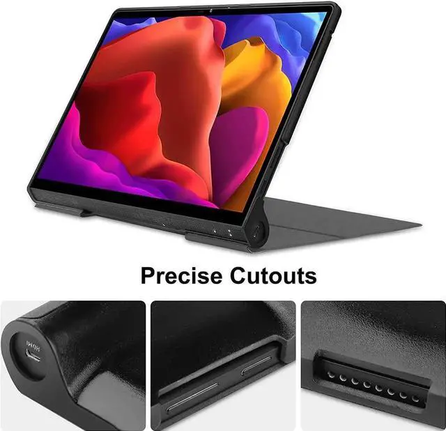 Alt view image 2 of 5 - Case for Lenovo Yoga Pad Pro 13 Inch Model YT-K606 / YT-K606F 2021, Ultra Thin PU Leather Hard Shell Cover with Universal Stylus Pen Gray