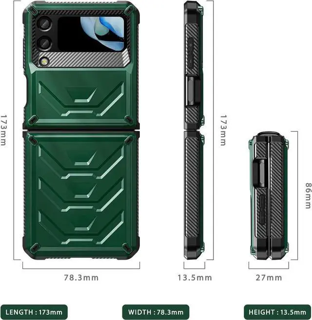 Alt view image 7 of 7 - For Samsung Galaxy Z Flip 4 5G 2022 Case with Slide Camera Cover, Military Grade Heavy Duty Protective Armor Phone Case Shockproof Cover Green