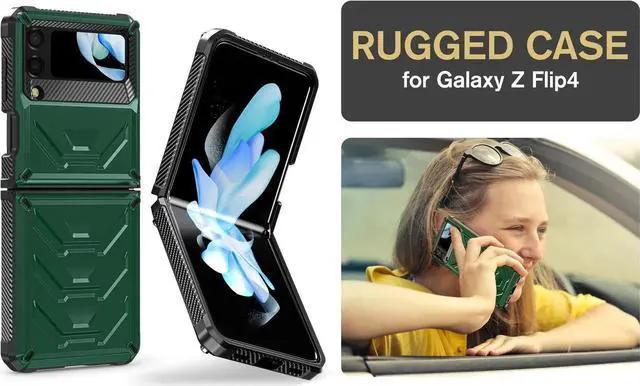 Alt view image 2 of 7 - For Samsung Galaxy Z Flip 4 5G 2022 Case with Slide Camera Cover, Military Grade Heavy Duty Protective Armor Phone Case Shockproof Cover Green