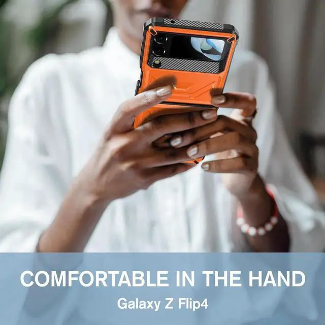 Alt view image 2 of 7 - For Samsung Galaxy Z Flip 4 5G 2022 Case with Slide Camera Cover, Military Grade Heavy Duty Protective Armor Phone Case Shockproof Cover Orange