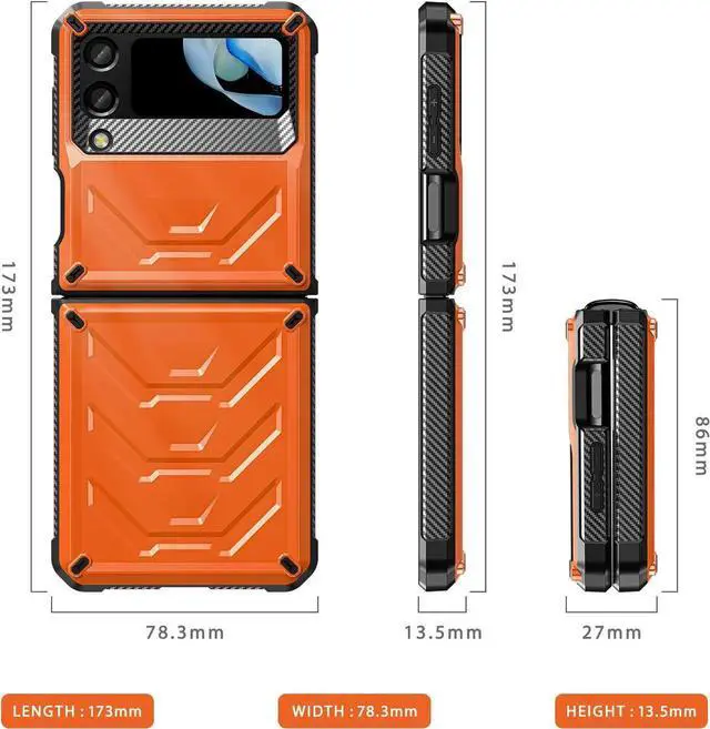 Alt view image 3 of 7 - For Samsung Galaxy Z Flip 4 5G 2022 Case with Slide Camera Cover, Military Grade Heavy Duty Protective Armor Phone Case Shockproof Cover Orange