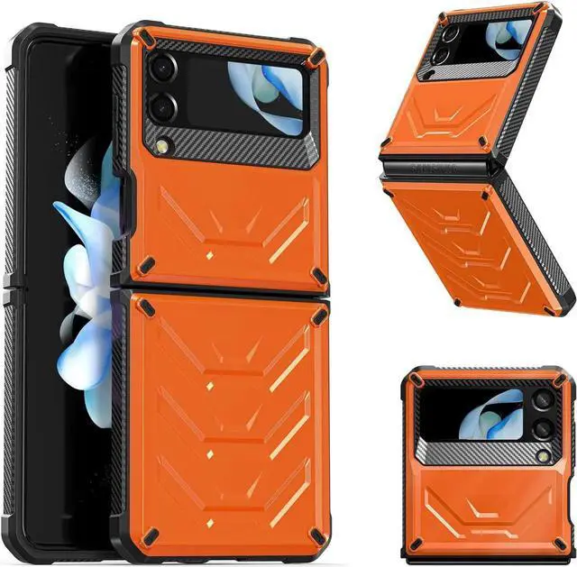 Main image of For Samsung Galaxy Z Flip 4 5G 2022 Case with Slide Camera Cover, Military Grade Heavy Duty Protective Armor Phone Case Shockproof Cover Orange