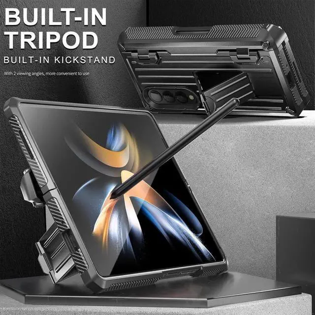 Alt view image 6 of 7 - Case for Samsung Galaxy Z Fold 4 2022 5G, Military-Grade Full-Body Shockproof Rugged Bumper Case Cover with Built-in Screen Protector & Kickstand & S Pen Slot