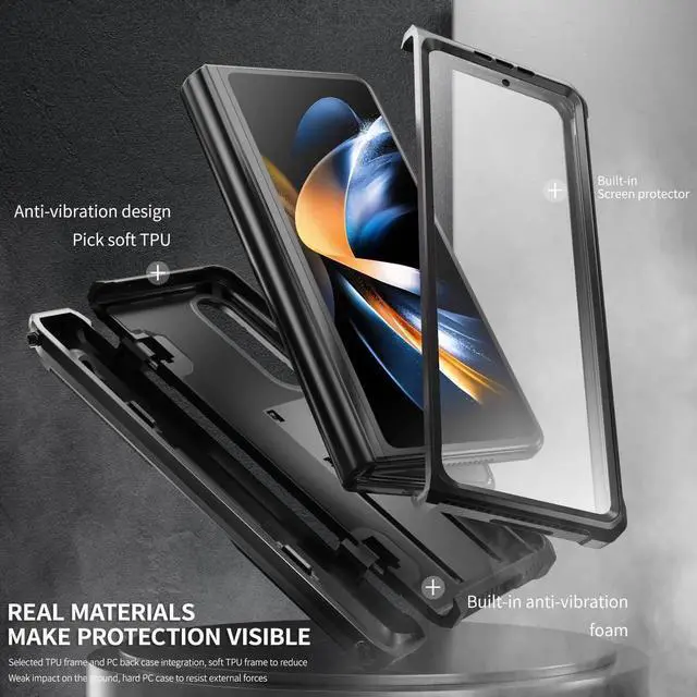 Alt view image 2 of 7 - Case for Samsung Galaxy Z Fold 4 2022 5G, Military-Grade Full-Body Shockproof Rugged Bumper Case Cover with Built-in Screen Protector & Kickstand & S Pen Slot