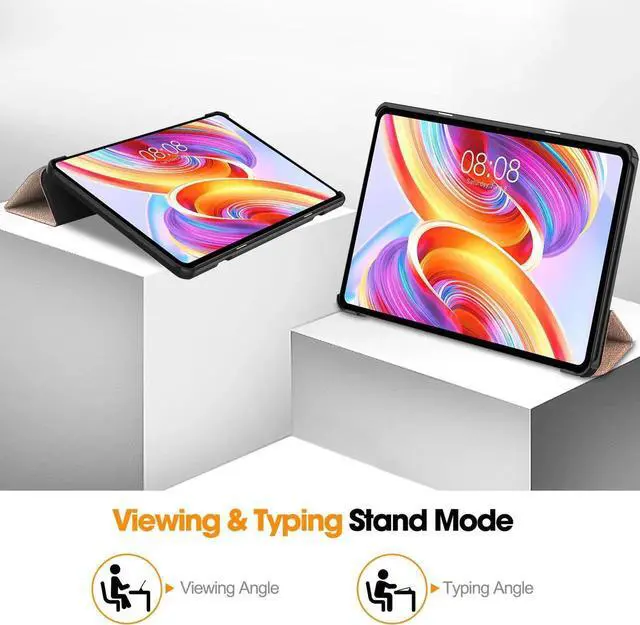 Alt view image 2 of 7 - Case for TECLAST T50 11 inch , Tri fold Slim Lightweight Hard Shell Smart Protective Cover with Multi-Angle Stand, Universal Stylus Pen Rose Gold