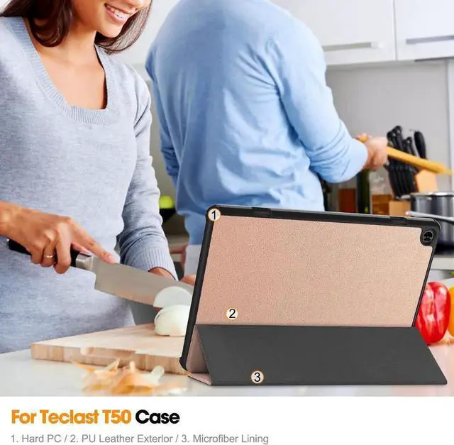 Alt view image 7 of 7 - Case for TECLAST T50 11 inch , Tri fold Slim Lightweight Hard Shell Smart Protective Cover with Multi-Angle Stand, Universal Stylus Pen Rose Gold