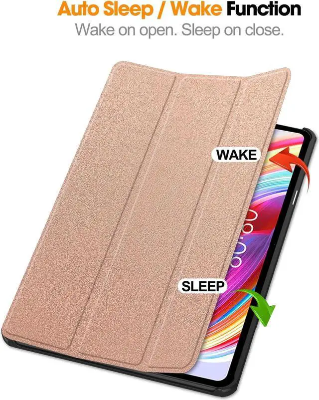 Alt view image 4 of 7 - Case for TECLAST T50 11 inch , Tri fold Slim Lightweight Hard Shell Smart Protective Cover with Multi-Angle Stand, Universal Stylus Pen Rose Gold