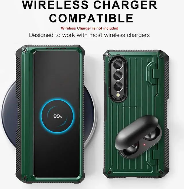 Alt view image 2 of 7 - Case for Samsung Galaxy Z Fold 4 2022 5G, Military-Grade Full-Body Shockproof Rugged Bumper Case Cover with Built-in Screen Protector & Kickstand & S Pen Slot Army Green