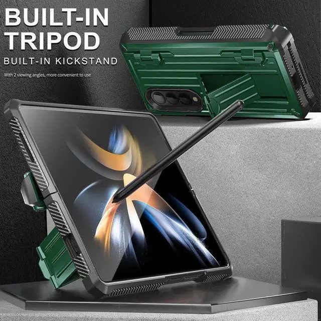 Alt view image 4 of 7 - Case for Samsung Galaxy Z Fold 4 2022 5G, Military-Grade Full-Body Shockproof Rugged Bumper Case Cover with Built-in Screen Protector & Kickstand & S Pen Slot Army Green