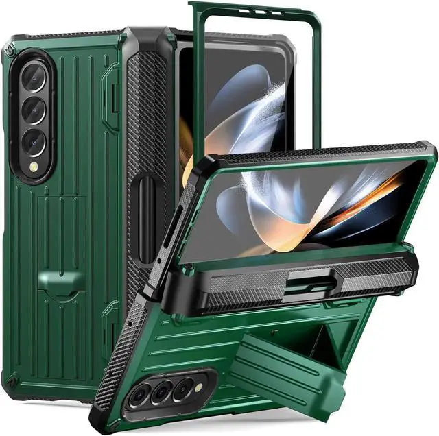 Main image of Case for Samsung Galaxy Z Fold 4 2022 5G, Military-Grade Full-Body Shockproof Rugged Bumper Case Cover with Built-in Screen Protector & Kickstand & S Pen Slot Army Green