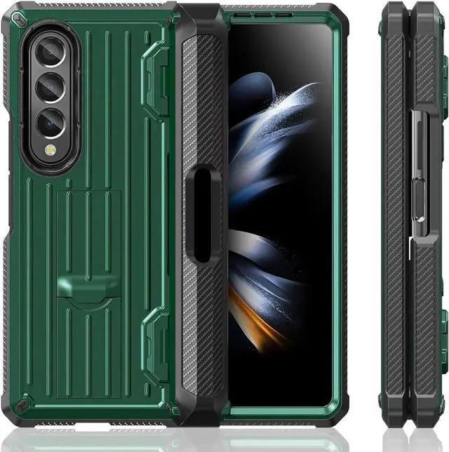 Alt view image 6 of 7 - Case for Samsung Galaxy Z Fold 4 2022 5G, Military-Grade Full-Body Shockproof Rugged Bumper Case Cover with Built-in Screen Protector & Kickstand & S Pen Slot Army Green