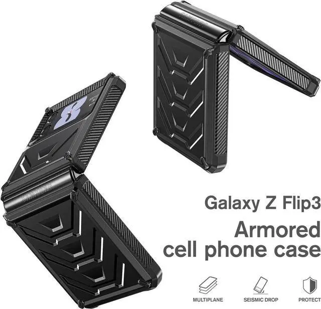 Alt view image 4 of 7 - For Samsung Galaxy Z Flip 3 5G 6.7 inch 2021 Case with Slide Camera Cover, Military Grade Heavy Duty Protective Armor Phone Case Shockproof Cover