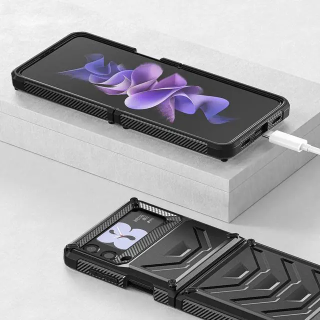 Alt view image 6 of 7 - For Samsung Galaxy Z Flip 3 5G 6.7 inch 2021 Case with Slide Camera Cover, Military Grade Heavy Duty Protective Armor Phone Case Shockproof Cover