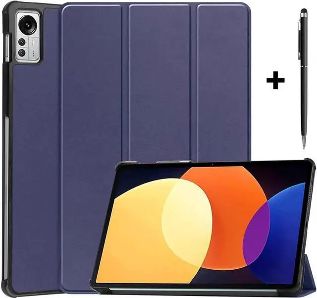 Main image of Case for Xiaomi Pad 5 Pro 12.4 inch 2022, Tri fold Slim Lightweight Hard Shell Smart Protective Cover with Multi-Angle Stand, Universal Stylus Pen Blue