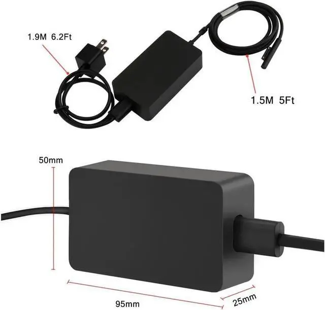 Alt view image 6 of 7 - 15V 2.58A Surface 44W Power Supply for Surface Pro 6 Charger Surface Laptop 2 Pro 5 Pro 4 Pro 3 Go Microsoft 1800 Surface 44W Power Ac Adapter Cord with 5V USB Port and US Extension Cord