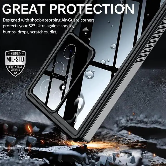 Alt view image 7 of 7 - Compatible for Samsung Galaxy S23 Ultra Case Waterproof, S23 Ultra Waterproof Case with Built-in Lens & Screen Protector Full Body Protective Case for Galaxy S23 Ultra 6.8'' 2023, Black