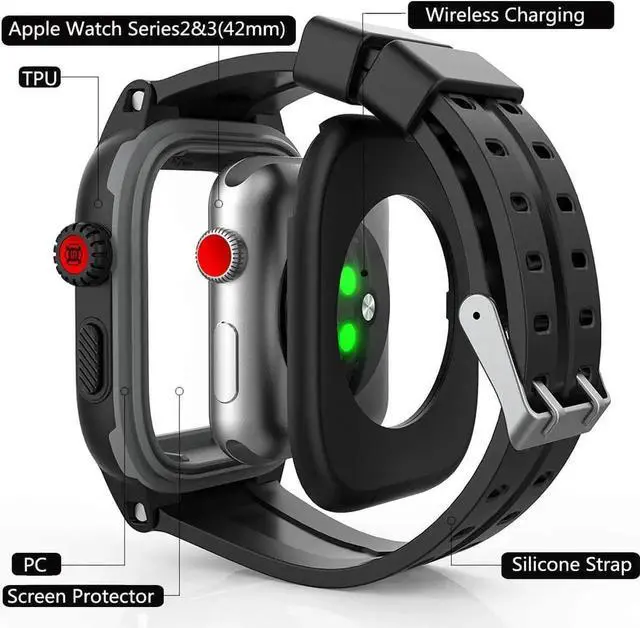 Alt view image 5 of 6 - Apple Watch Series 3 / 2 42mm Waterproof Case, Built-in Screen Protector 360 Full-Body Protection, Dustproof Shockproof Cover For Apple Watch 42mm Series 3 Series 2