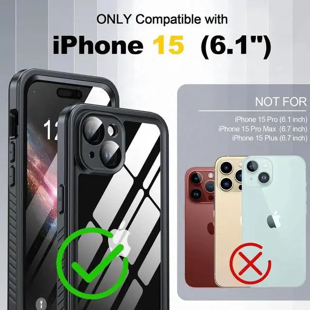 Alt view image 2 of 7 - for iPhone 15 Case Waterproof, Built-in Screen & Lens Protector [14 FT Military Drop Proof] [Full Body Shockproof] [Dustproof] [IP68 Underwater] Phone Case for iPhone 15 6.1 inch