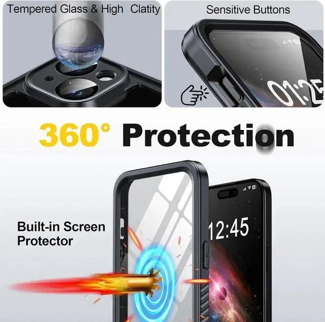 Alt view image 5 of 7 - for iPhone 15 Case Waterproof, Built-in Screen & Lens Protector [14 FT Military Drop Proof] [Full Body Shockproof] [Dustproof] [IP68 Underwater] Phone Case for iPhone 15 6.1 inch