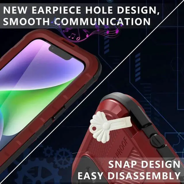 Alt view image 2 of 7 - iPhone 14 6.1 inch Waterproof Case, MagSafe Compatible, Built-in Screen Protector IP68 Underwater Dustproof 360 Full Body Shockproof Protective Cover Red