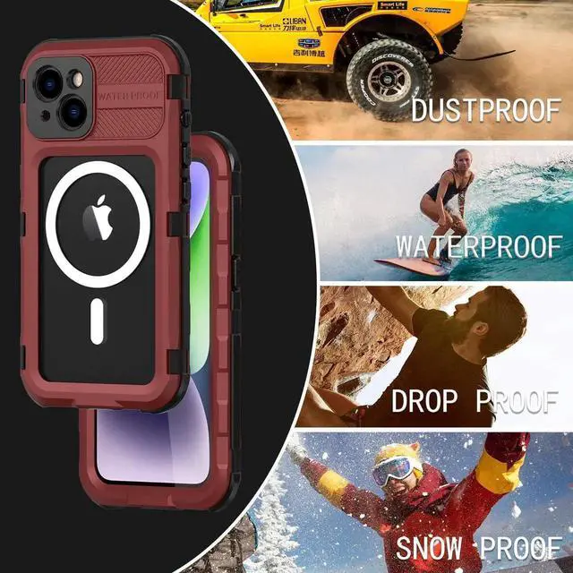 Alt view image 3 of 7 - iPhone 14 6.1 inch Waterproof Case, MagSafe Compatible, Built-in Screen Protector IP68 Underwater Dustproof 360 Full Body Shockproof Protective Cover Red