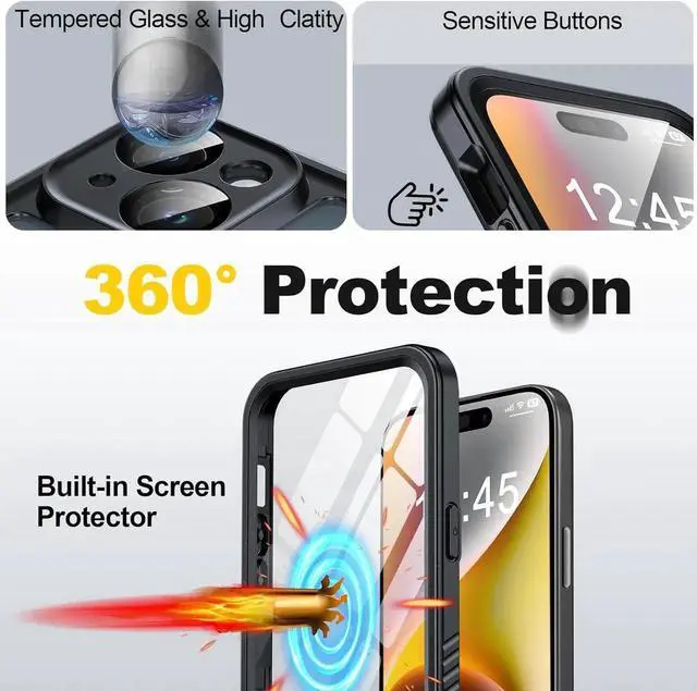 Alt view image 4 of 7 - for iPhone 15 Plus Case Waterproof, Built-in Screen & Lens Protector [14 FT Military Drop Proof] [Full Body Shockproof] [Dustproof] [IP68 Underwater] Phone Case for iPhone 15 Plus 6.7 inch