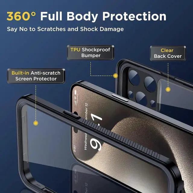 Alt view image 4 of 7 - for iPhone 15 Pro Case Waterproof, Shockproof [IP68 Waterproof] [Built-in Screen & Lens Protector] [Dustproof][Real 360°] Full Body Heavy Duty Rugged Protective Case For iPhone 15 Pro 6.1 inch Black
