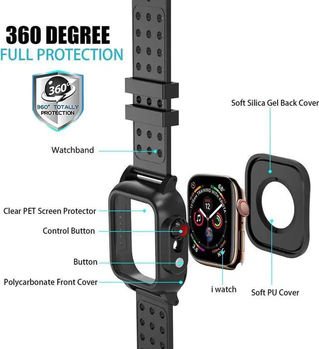 Alt view image 5 of 7 - Waterproof Case for 38mm Apple Watch Series 3 and Series 2 with Built-in Screen Protector Full Body Shell for Waterproof Anti-Scratch Shockproof Impact Resistant with Watch Band