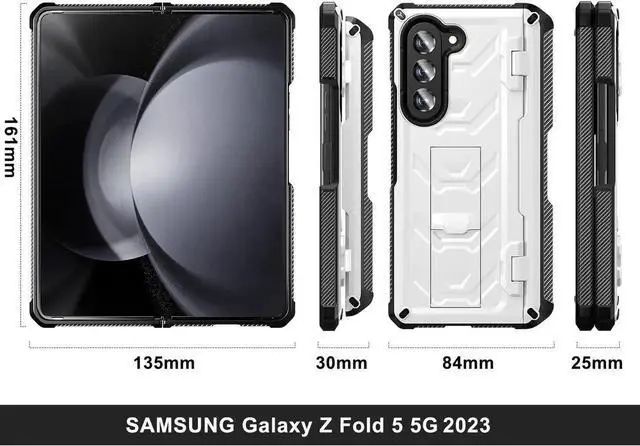 Alt view image 4 of 7 - For Samsung Galaxy Z Fold 5 Case with S Pen Holder Built-in Kickstand & Screen Protector, 360° Full-Body & Hinge Protection Rugged Heavy Duty Phone Cover for Galaxy Z Fold 5 2023 White
