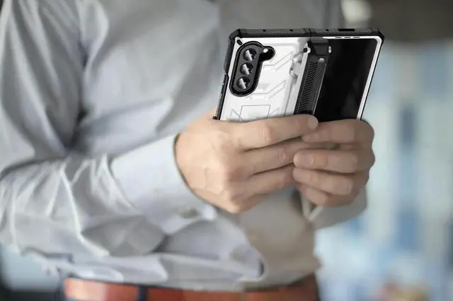 Alt view image 5 of 7 - For Samsung Galaxy Z Fold 5 Case with S Pen Holder Built-in Kickstand & Screen Protector, 360° Full-Body & Hinge Protection Rugged Heavy Duty Phone Cover for Galaxy Z Fold 5 2023 White